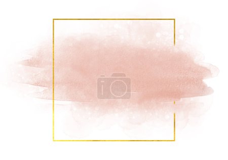 Photo for Blush brush strokes and gold frame. Abstract watercolor background - Royalty Free Image
