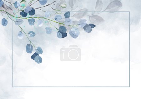 Photo for Pale winter leaves - botanical design banner. Floral pastel watercolor border frame. - Royalty Free Image