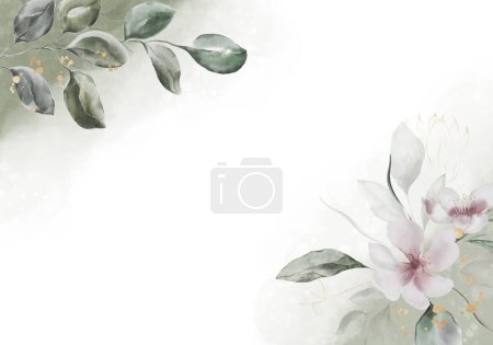 Photo for Pale watercolor leaves on white background - vertical botanical design banner. Floral pastel watercolor, vintage style - Royalty Free Image