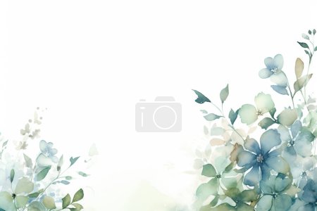 Photo for Pale watercolor leaves and flowers on white background - vertical botanical design banner. Floral pastel watercolor, vintage style - Royalty Free Image
