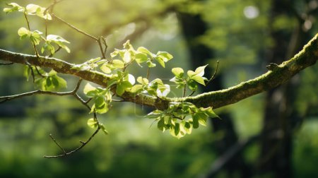 Photo for A twig with the first green leaves in spring - Royalty Free Image