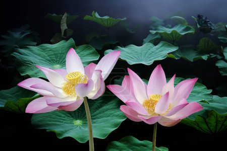 Gros plan de belles fleurs de lotus dans l'étang