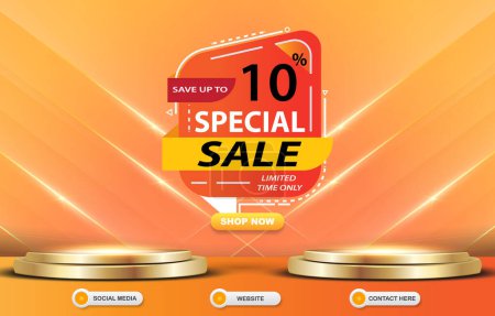 Ilustración de Special sale template banner with blank space podium for product with gradient orange and yellow background design - Imagen libre de derechos