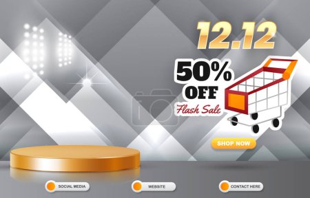 Ilustración de 12.12 of december flash sale discount template banner with blank space 3d podium for product sale with abstract gradient white and grey background design - Imagen libre de derechos