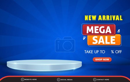 Photo for New arrival mega sale discount for social media post banner with copy space 3d podium for product sale with abstract gradient blue background design - Royalty Free Image