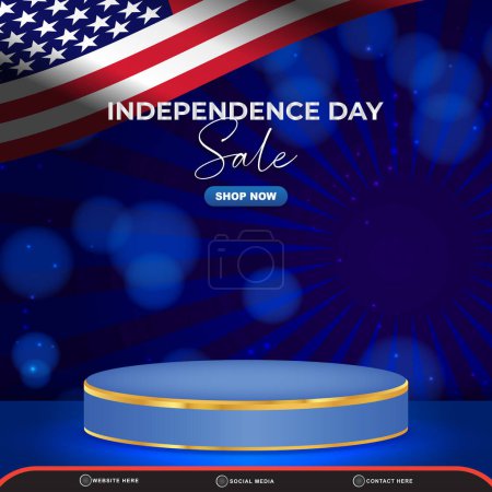 Téléchargez les photos : 4ème de la bannière d'arrière-plan de vente de jour de l'indépendance américaine juillet avec 3d podium à vendre - en image libre de droit