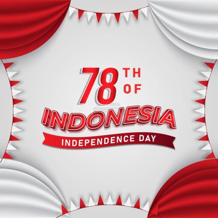 Téléchargez les illustrations : 78e d'août indonésien indépendance jour carré bannière pour les médias sociaux post avec dégradé abstrait rouge et blanc conception de fond - en licence libre de droit