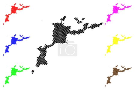 Téléchargez les illustrations : Île Virgin Gorda et Moskito (Îles Vierges britanniques, Royaume-Uni, Amérique centrale, Caraïbes) illustration vectorielle de la carte, croquis à griffes Carte Virgin Gorda et Moskito - en licence libre de droit