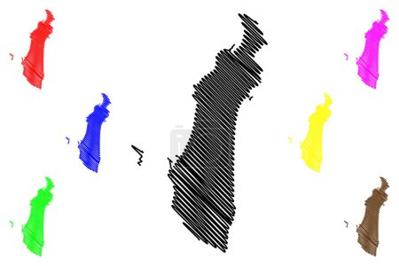 Ilustración de Nii-jima island (Japan, East Asia, Japanese archipelago, Izu Islands) mapa vector illustration, scribble sketch Niijima map - Imagen libre de derechos