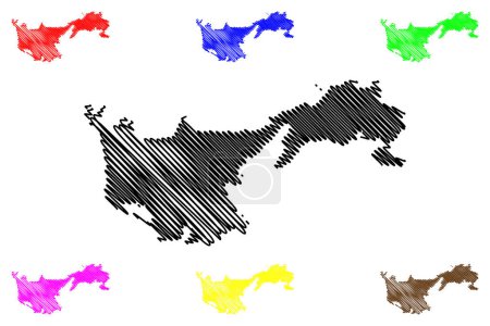 Ilustración de Isla de Omi-jima (Japón, Asia Oriental, archipiélago japonés) mapa vector ilustración, boceto de garabato mapa de Omijima - Imagen libre de derechos