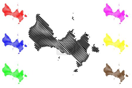 Illustration for Uke island (Japan, East Asia, Japanese archipelago, Amami Islands) map vector illustration, scribble sketch Ukejima map - Royalty Free Image