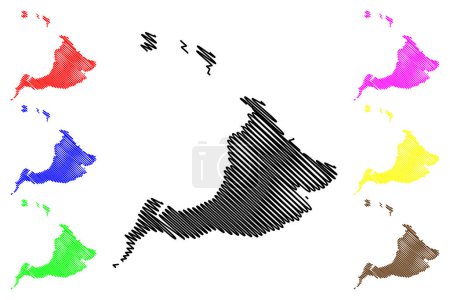 Ilustración de Rambutyo island (New Guinea, Pacific Ocean, Bismarck Archipelago, Admiralty Islands) map vector illustration, scribble sketch Rambutyo, Bundro and Patuam map - Imagen libre de derechos