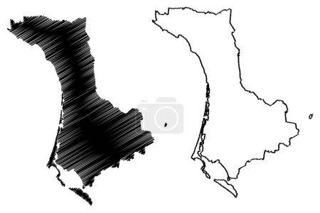 Ilustración de Municipio Comondu (Estado Libre y Soberano de Baja California Sur, México, Estados Unidos Mexicanos) mapa vector ilustración, garabato bosquejo mapa - Imagen libre de derechos