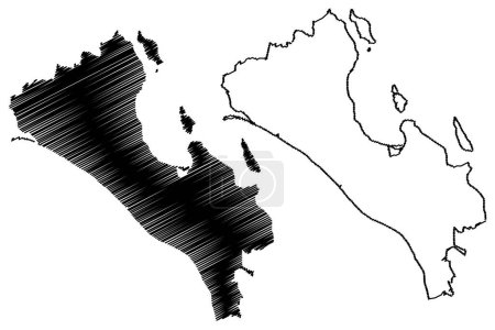 Ilustración de Municipio La Paz (Estado Libre y Soberano de Baja California Sur, México, Estados Unidos Mexicanos) mapa vector ilustración, boceto La Paz mapa - Imagen libre de derechos