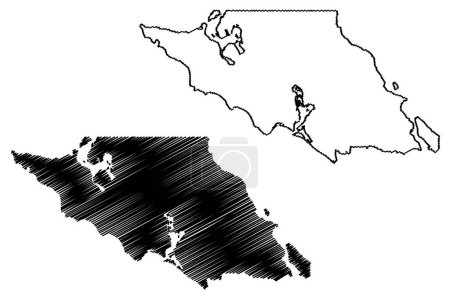 Ilustración de Mulege municipality (Free and Sovereign State of Baja California Sur, México, United Mexican States) mapa vector illustration, scribble sketch map - Imagen libre de derechos