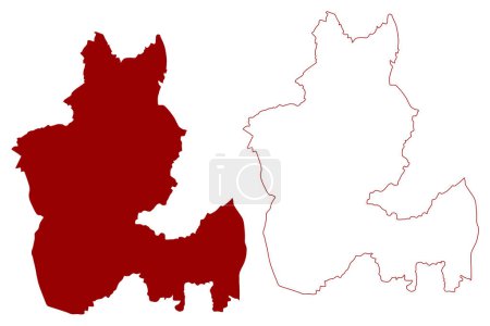 Ilustración de Metropolitan borough of Dudley (Reino Unido de Gran Bretaña e Irlanda del Norte, Condado metropolitano y ceremonial West Midlands, Inglaterra) mapa vector ilustración, garabato mapa boceto - Imagen libre de derechos