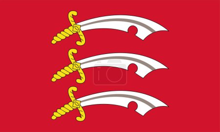Illustration for Flag of Essex Ceremonial county (England, United Kingdom of Great Britain and Northern Ireland, uk) Three Saxon seaxes on a red field - Royalty Free Image