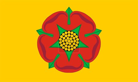 Téléchargez les illustrations : Drapeau du Lancashire ou comté cérémonial de Lancs (Angleterre, Royaume-Uni de Grande-Bretagne et d'Irlande du Nord, Royaume-Uni) Fleur rose rouge de Lancaster sur un champ jaune (or) - en licence libre de droit