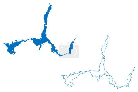 Illustration for Lake Mead Reservoir (United States of America, North America, us, usa, Nevada and Arizona) map vector illustration, scribble sketch Hoover or Boulder Dam map - Royalty Free Image