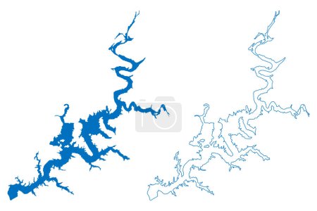 Illustration for Grand Lake o' the Cherokees Reservoir (United States of America, North America, us, usa, Oklahoma) map vector illustration, scribble sketch Grand Lake o the Cherokees or Pensacola Dam map - Royalty Free Image