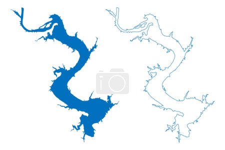 Ilustración de Lake Whitney Reservoir (United States of America, North America, us, usa, Texas) map vector illustration, scribble sketch Whitney Dam map - Imagen libre de derechos