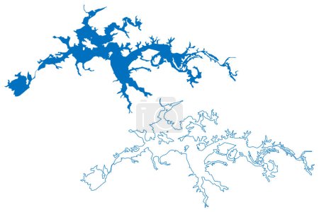 Téléchargez les illustrations : Lake Weiss Reservoir (United States of America, North America, us, usa, Alabama) map vector illustration, scribble sketch Weiss Dam map - en licence libre de droit