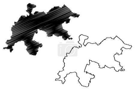 Ilustración de Tewkesbury Non-metropolitan district, Borough (Reino Unido de Gran Bretaña e Irlanda del Norte, condado ceremonial Gloucestershire o Glos, Inglaterra) map vector illustration, scribble sketch map - Imagen libre de derechos