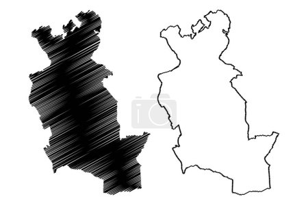 Ilustración de Welwyn Hatfield Non-metropolitan district, borough (Reino Unido de Gran Bretaña e Irlanda del Norte, condado ceremonial Hertfordshire or Herts, Inglaterra) map vector, scribble sketch map - Imagen libre de derechos