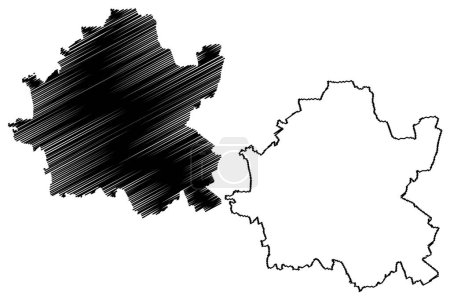 Ilustración de City and Metropolitan borough of Wolverhampton (Reino Unido de Gran Bretaña e Irlanda del Norte, condado metropolitano y ceremonial West Midlands, Inglaterra) mapa vector, mapa de bocetos de garabatos - Imagen libre de derechos