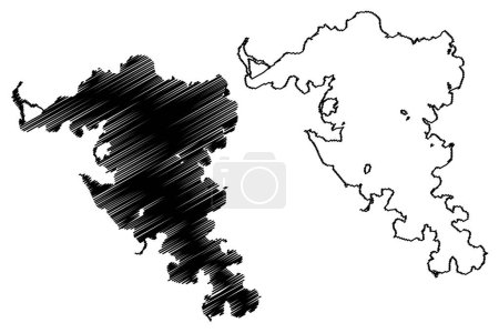 Illustration for Lake Tumba (Africa, Democratic Republic of the Congo, Congo-Kinshasa, DR Congo) map vector illustration, scribble sketch Ntomba map - Royalty Free Image