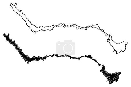 Ilustración de Lake Pangong Tso (People's Republic of China, Republic of India) map vector illustration, scribble sketch Tsomo Nganglha Ringpo, Tso Nyak, Rum Tso map - Imagen libre de derechos