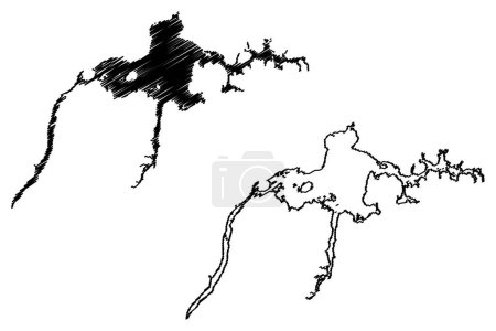 Téléchargez les illustrations : Lac Narva Reservoir (Russie, Fédération de Russie, République d'Estonie) illustration vectorielle de la carte, croquis de gribouillis Narva veehoidla carte - en licence libre de droit