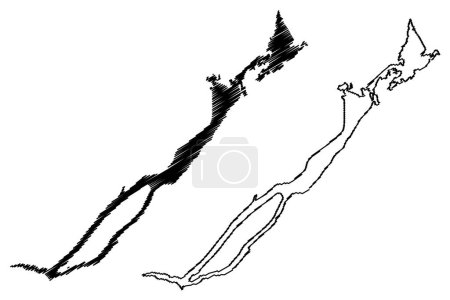 Téléchargez les illustrations : Lake Grand (Canada, North America, Newfoundland and Labrador) map vector illustration, scribble sketch map - en licence libre de droit
