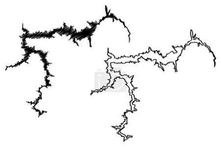 Illustration for Lake El Cajon Dam (Republic of Honduras, central america) map vector illustration, scribble sketch El Cajon or Central Hidroelectrica Francisco Morazan reservoir map - Royalty Free Image