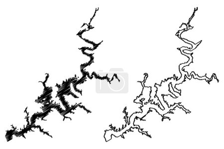 Illustration for Grand Lake o' the Cherokees Reservoir (United States of America, North America, us, usa, Oklahoma) map vector illustration, scribble sketch Grand Lake o the Cherokees or Pensacola Dam map - Royalty Free Image