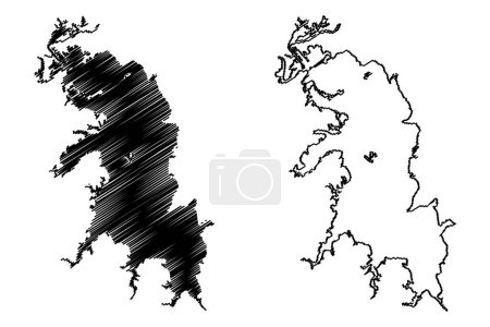 Ilustración de Lago Hugo embalse (Estados Unidos de América, América del Norte, nosotros, EE.UU., Oklahoma) mapa vector ilustración, garabato boceto Hugo Presa mapa - Imagen libre de derechos