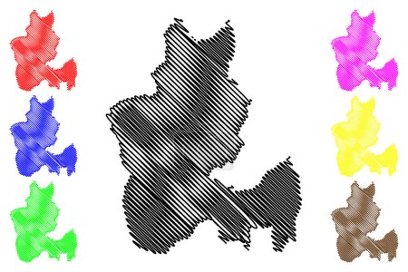 Ilustración de Metropolitan borough of Dudley (Reino Unido de Gran Bretaña e Irlanda del Norte, Condado metropolitano y ceremonial West Midlands, Inglaterra) mapa vector ilustración, garabato mapa boceto - Imagen libre de derechos