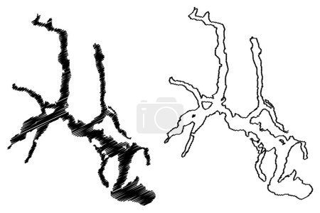 Illustration for Lake OHiggins or San Martin Lake (South America, Argentine Republic, Argentina, Chile, Patagonia) map vector illustration, scribble sketch O'Higgins or San Martin Lake map - Royalty Free Image