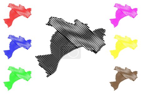 Ilustración de City and Metropolitan Borough of Salford (Reino Unido de Gran Bretaña e Irlanda del Norte, Condado metropolitano y ceremonial de Gran Mánchester, Inglaterra) mapa vector ilustración, boceto garabato - Imagen libre de derechos