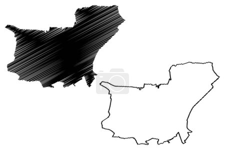 Ilustración de Tilburg city and municipality (Kingdom of the Netherlands, Holland, North Brabant or Noord-Brabant province) mapa vector illustration, scribble sketch map - Imagen libre de derechos