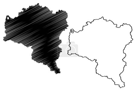 Ilustración de Bludenz district (Republic of Austria or Osterreich, Vorarlberg or Vorarlbearg state) map vector illustration, scribble sketch Bezirk Bludenz map - Imagen libre de derechos