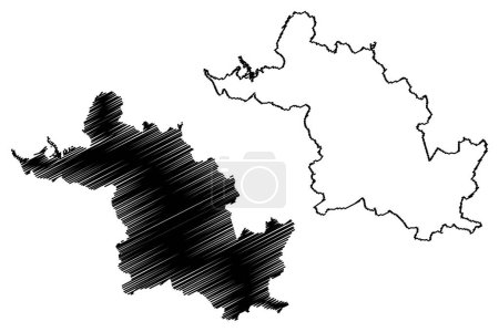 Téléchargez les illustrations : District de Bregenz (République d'Autriche ou état d'Osterreich, Vorarlberg ou Vorarlbearg) illustration vectorielle de la carte, croquis croquis Bezirk Bregenz carte - en licence libre de droit