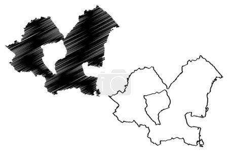 Ilustración de Eisenstadt-Umgebung district (Republic of Austria or osterreich, Burgenland state) mapa vector illustration, scribble sketch Bezirk Kotar eljezno-okolica mapa - Imagen libre de derechos
