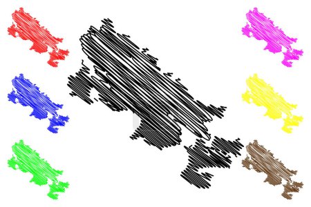Téléchargez les illustrations : Lake Titicaca (South America, Peru, Plurinational State of Bolivia) map vector illustration, scribble sketch Titicaca map - en licence libre de droit