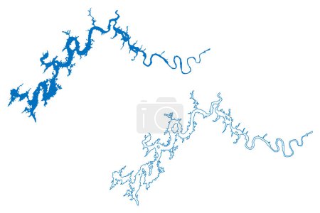 Ilustración de Watts Bar Lake (Estados Unidos de América, Tennessee) mapa vector ilustración, garabato boceto embalse Watts Bar Dam mapa - Imagen libre de derechos