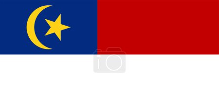 Flag of Historic State of Malacca (Malaysia) Melaka, Two equal bands of red and white, with a yellow crescent and five-pointed star in a blue canton