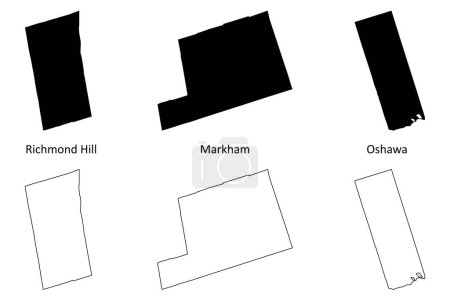Richmond Hill, Markham und Oshawa Stadt (Kanada, Provinz Ontario) Kartenvektorillustration, Skizzenkarte