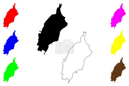 Punta Arenas ville (République du Chili) illustration vectorielle de carte, croquis de gribouillis Sandy Point, Magallanes ville, commune et carte du port