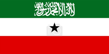 Bandera República de Somalilandia (República Federal de Somalia) tricolor horizontal de verde, blanco y rojo con la Shahada en la franja verde, y una estrella negra de cinco puntas cargada en la franja blanca