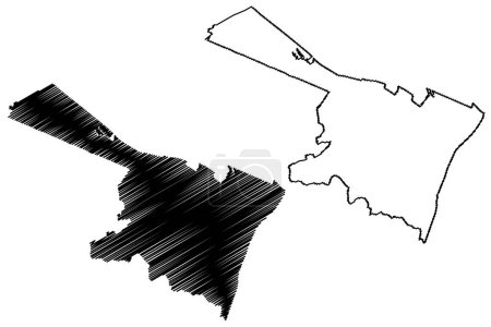 Albany City, New York (Villes des États-Unis d'Amérique, États-Unis d'Amérique, nous, États-Unis d'Amérique) illustration vectorielle de carte, croquis de gribouillis Ville d'Albany carte